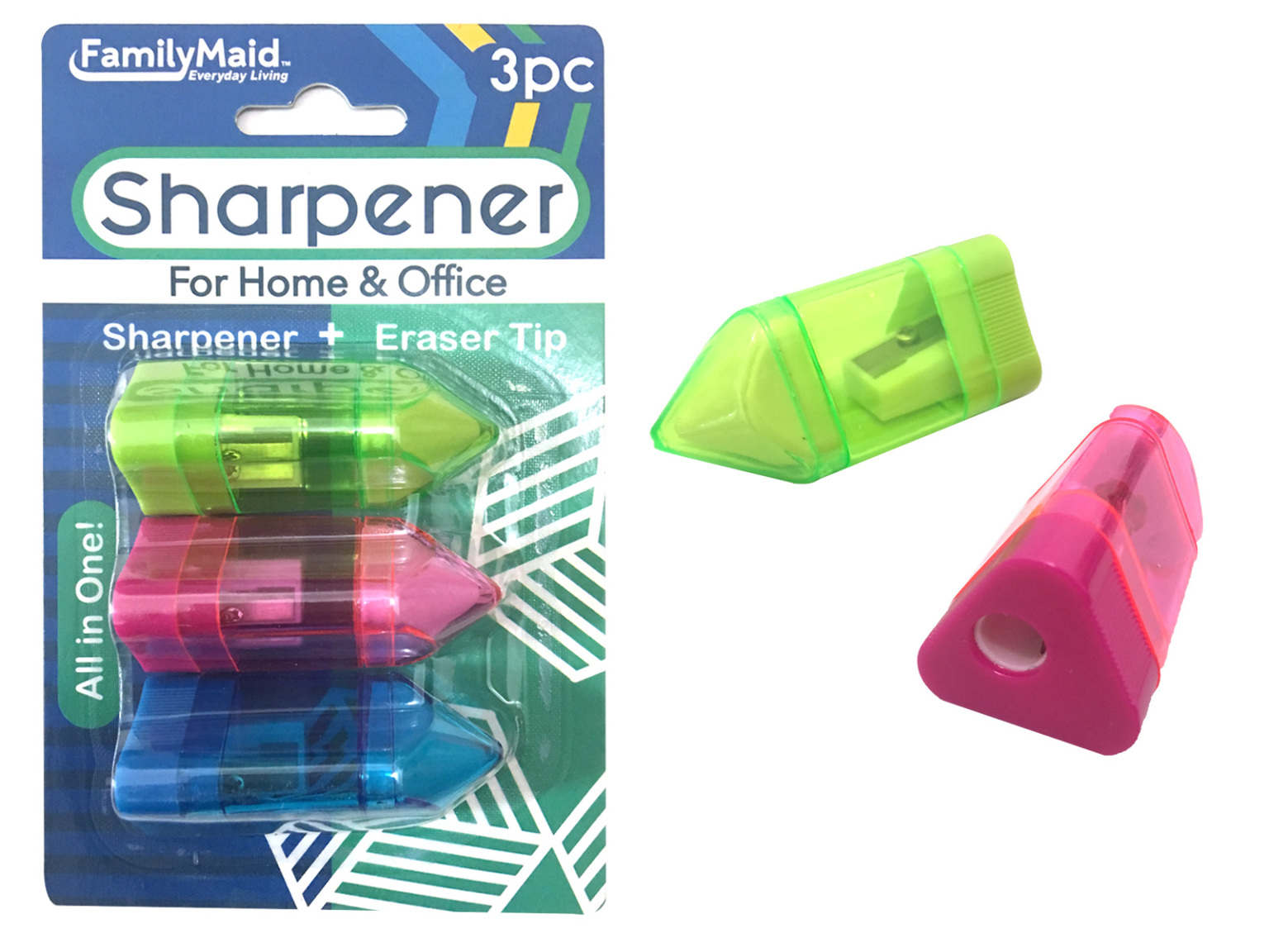 Wholesale Pencil Sharpener with Eraser Tip (3 Piece) (SKU 2340481