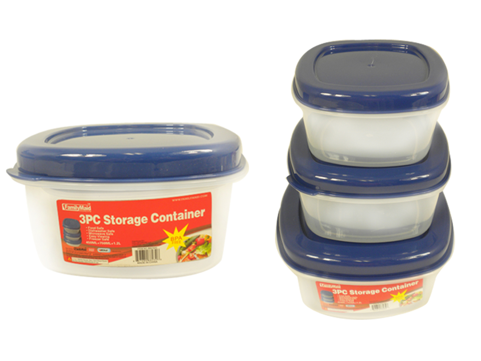 Wholesale Square Storage Containers with Blue Lids 3 Count (SKU