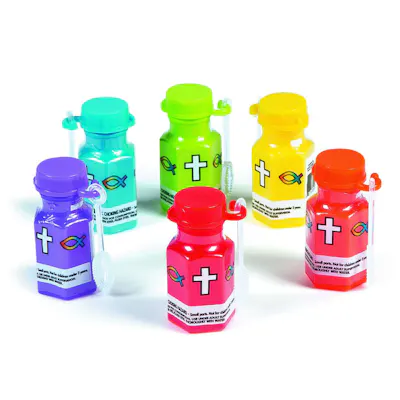 Mini Hexagon Religious Bubble Bottles - Assorted Colors