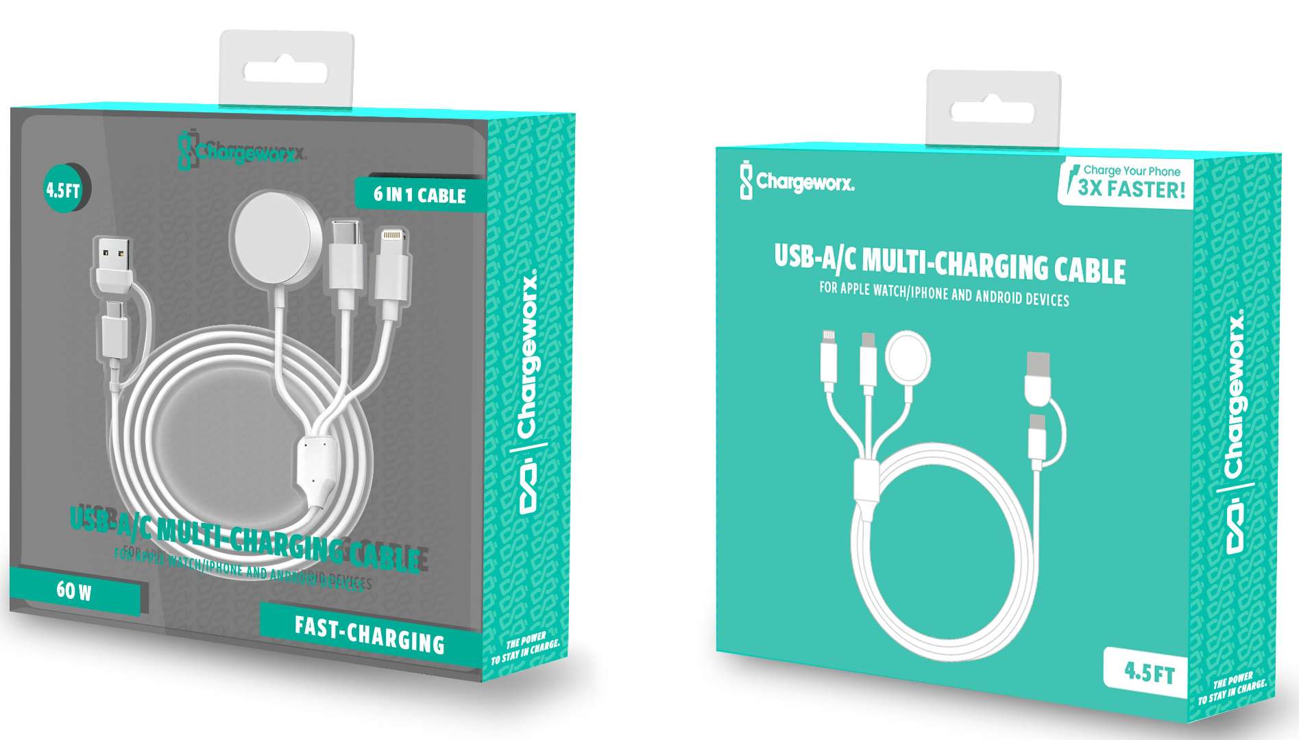 6-in-1 Charging Cable - 4 ft, White