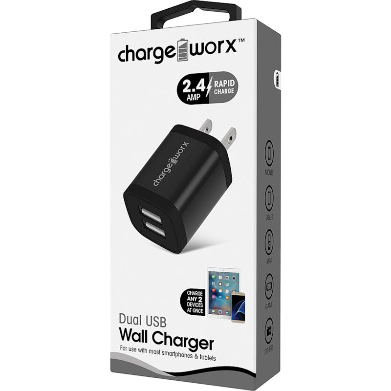 2.4 AMP Dual USB Wall Charger - Black