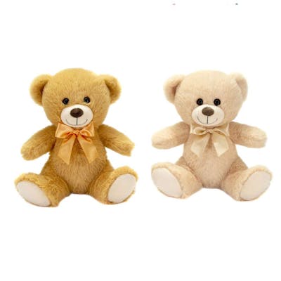 Plush Teddy Bears with Bow, Tan and Beige - 8"
