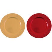 Embossed Christmas Plates - Red, Gold, Snowflake Print, 13"