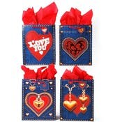Large Valentine Gift Bags - 4 Matte Denim Design