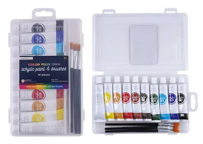 Acrylic Paint &amp; Brush Sets - 13 Piece