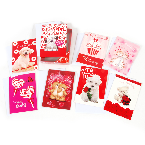 8 Count Valentine Boxed Cards In 8 Assorted Designs With Envelopes