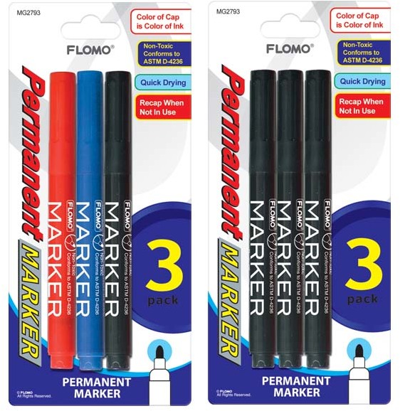 Wholesale Permanent Markers - Red, Black, Blue, 3 Pack - DollarDays