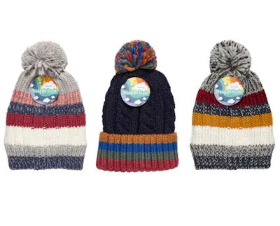 Kids Striped Knit Hats with Pom - Assorted Colors, One Size