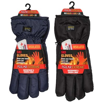 Men's Sherpa Lined Waterproof Ski Gloves, Assorted Colors