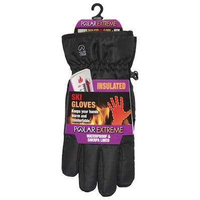 Women's Sherpa Lined Ski Gloves, Black