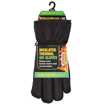 Kids Sherpa Lined Ski Gloves, Black