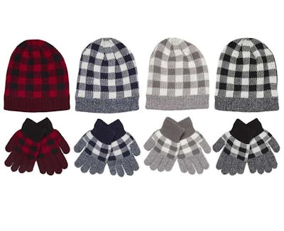 Kids Buffalo Plaid Hat and Glove Sets, Assorted Colors