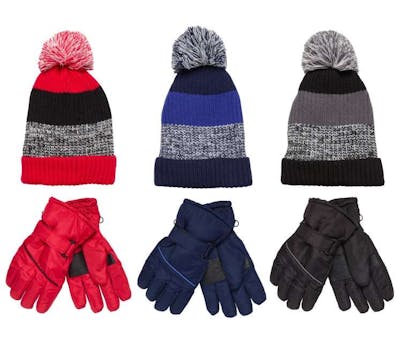 Boys Ski Gloves and Sherpa Lined Hats, Assorted Colors