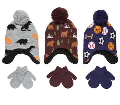 Infant/Toddler Boy Sherpa Lined Hats and Mitten Set