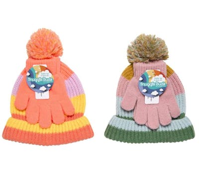 Infant/Toddler Girl Striped Pom Hat and Glove Sets