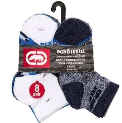 Ecko Performance Boys 1/2 Cushion Quarter Socks - 8 Pack, Assorted Colors
