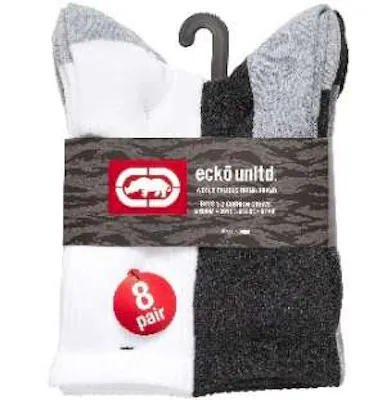 Ecko Boys Crew Socks - 8 Pack, Assorted Colors