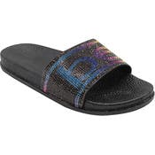 Girls' Slide Sandals - Black with Rainbow Colors, Small-XL