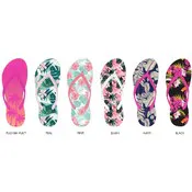 Women's Thong-Style Tropical Flips Flops - 6 Printed Insoles