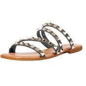Women's Strappy Sandals with Pyramid Studs - Black, Sizes 6-11