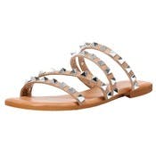 Women's Strappy Sandals with Pyramid Studs - Tan, Sizes 6-11