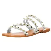 Women's Strappy Sandals with Pyramid Studs - White, Sizes 6-11