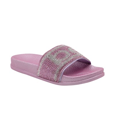Girls' Slide Sandals - Fuchsia with Rhinestones, Small-XL