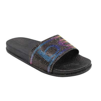 Girls' Slide Sandals - Black with Rainbow Colors, Small-XL