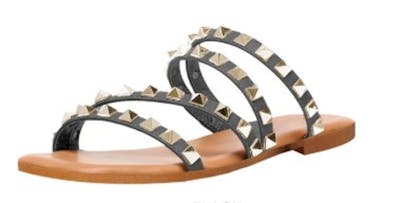 Women's Strappy Sandals with Pyramid Studs - Black, Sizes 6-11