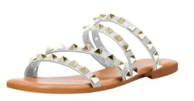 Women's Strappy Sandals with Pyramid Studs - White, Sizes 6-11