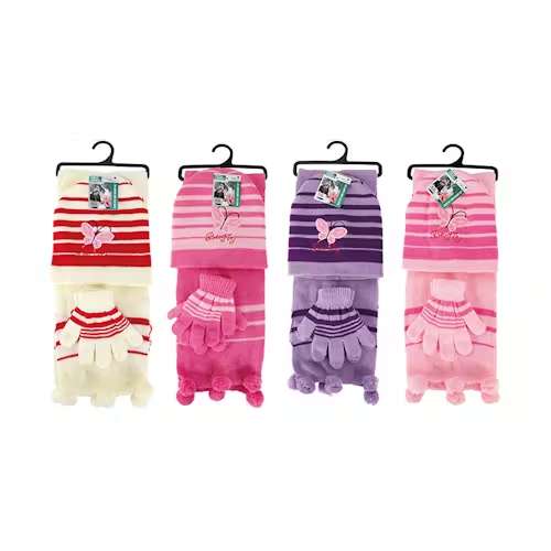 Girls' Hat, Gloves and Scarf 3-Piece Sets - Assorted pack