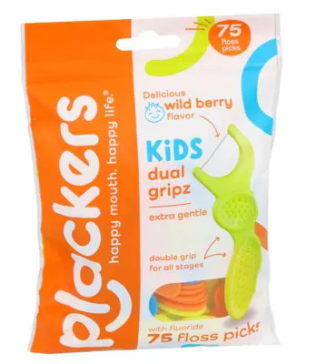 Plackers Kid's Dual Gripz Flossers, 75 Count