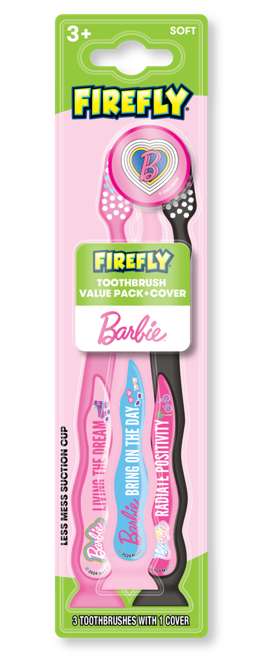 Kid's Barbie Soft Suction Toothbrush with Cap - 3 Ct
