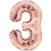 Mylar Number 3 Balloons - Rose Gold, 34"