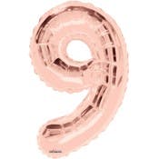 Mylar Number 9 Balloon - Rose Gold, 34"