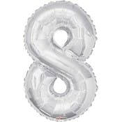Mylar Number 8 Balloons - Silver, 34"