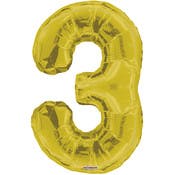 Mylar Number 3 Balloons - Gold, 34"