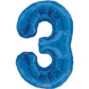 Mylar Number 3 Balloons - Blue, 34"