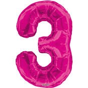 Mylar Number 3 Balloons - Pink, 34"