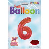 Mylar Number 6 Balloons - Red, 34"
