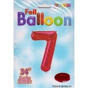 Mylar Number 7 Balloons - Red, 34"
