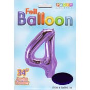 Mylar Number 4 Balloons - Purple, 34"