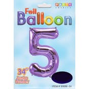 Mylar Number 5 Balloons - Purple, 34"