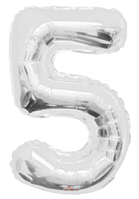 34" Mylar Number 5 Balloons - Silver