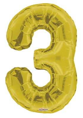 34" Mylar Number 3 Balloons - Gold