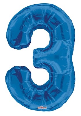 34" Mylar Number 3 Balloons - Blue