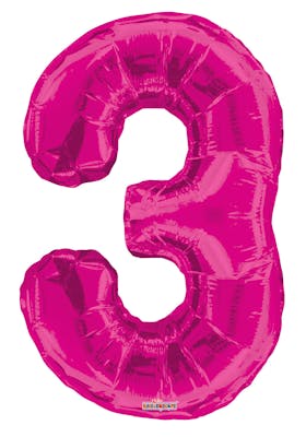 34" Mylar Number 3 Balloons - Pink