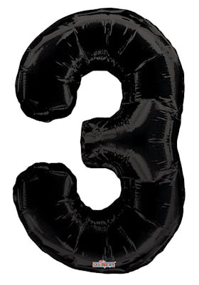 34" Mylar Number 3 Balloons - Black