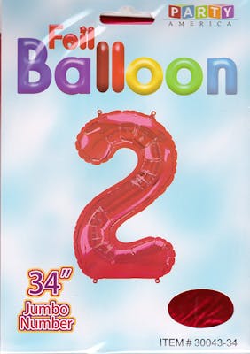 34" Mylar Number 2 Balloons - Red