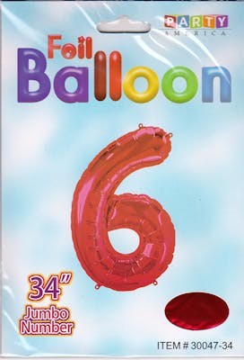 34" Mylar Number 6 Balloons - Red